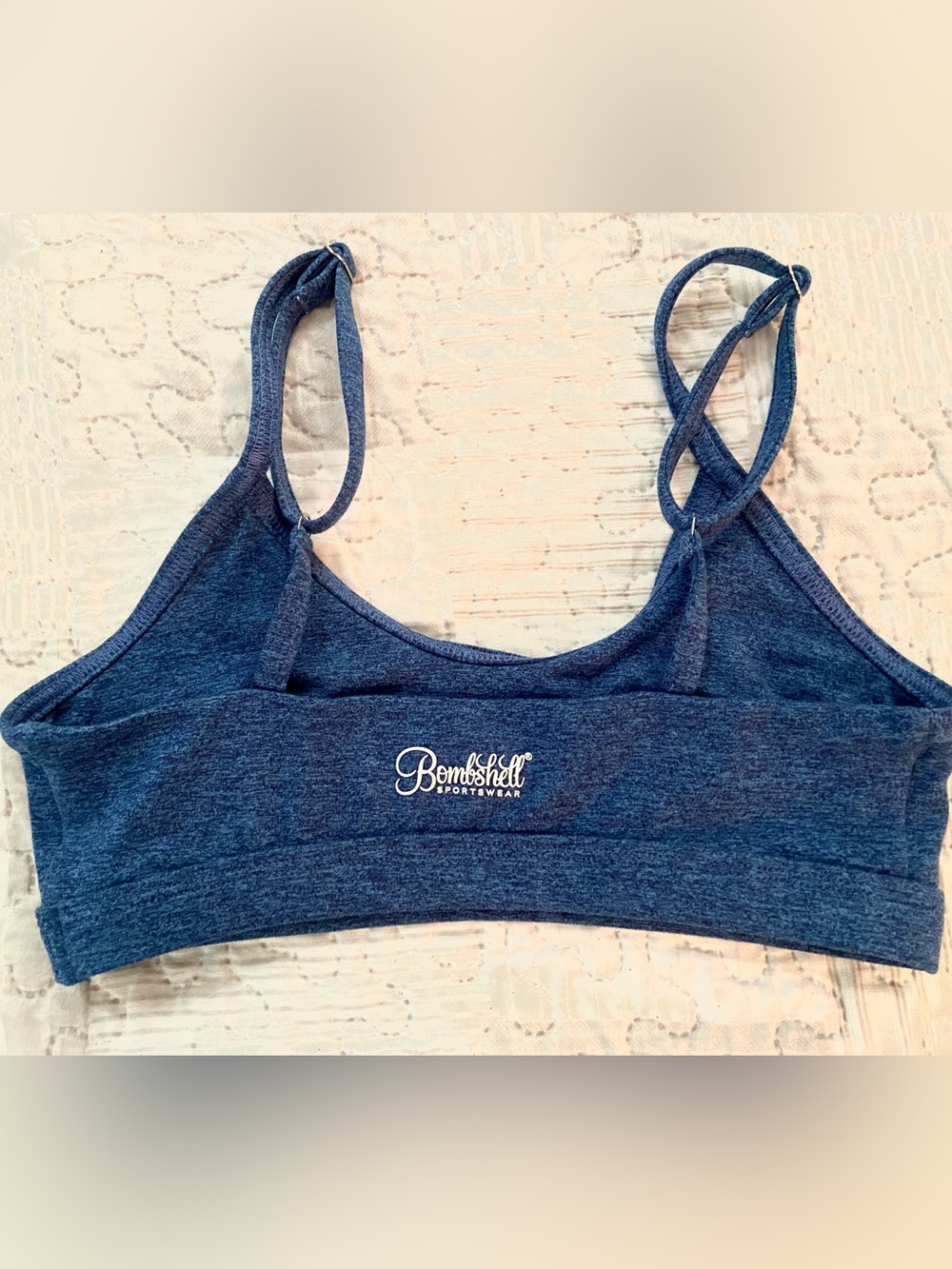 Bombshell Sportswear Small Navy Heather Strappy Sports Bra - Picture 2 of 6